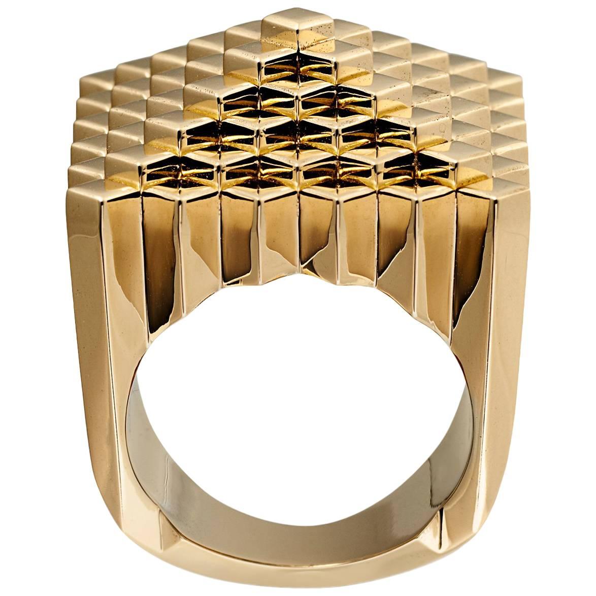 Francesca Grima Yellow Gold Pyramid Pixel Ring For Sale