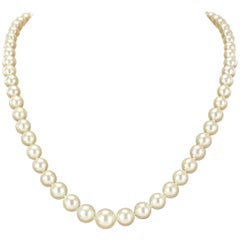 1930s Art Deco Japanese Cultured Round White Pearl Necklace