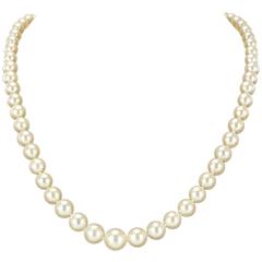 1930s Art Deco Japanese Cultured Round White Pearl Necklace 12