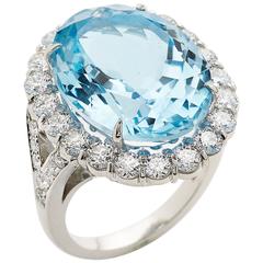 E Wolfe Blue Topaz Diamond Platinum Cluster Ring E Wolfe Blue Topaz Diamond Platinum Cluster Ring