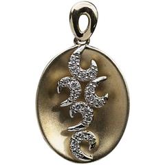 Diamond Yellow and White Gold Swirl Oval Shaped Satin Finish Pendant 11
