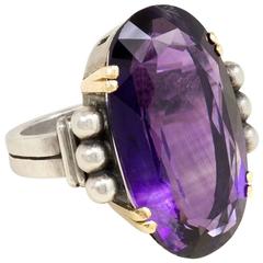 Jean Després Art Deco Amethyst Sterling Silber Gelbgold Ring