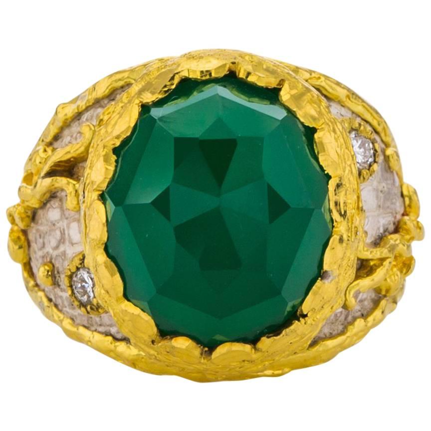 Victor Velyan Faceted Green Onyx Diamond Gold Ring