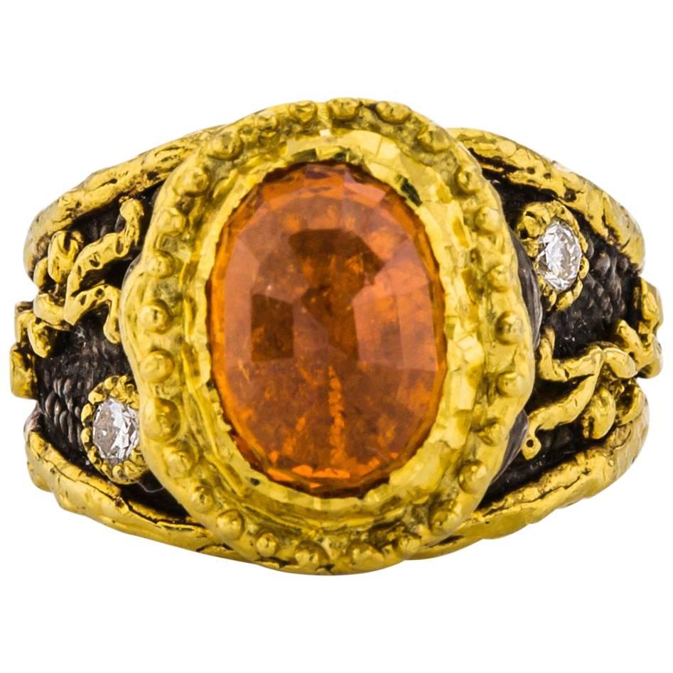 Victor Velyan Spessartite Garnet Diamond Gold Ring