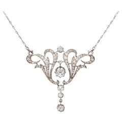 Antique French Belle Époque Art Deco Diamond Platinum Brooch Pendant