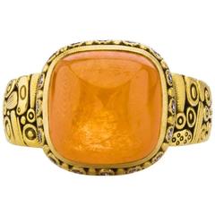 Alex Sepkus Sugar Loaf Cabochon Mandarin Garnet Yellow Gold Ring