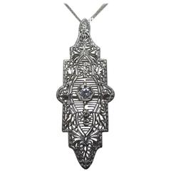 Art Deco Diamond Gold Filigree Pendant 10