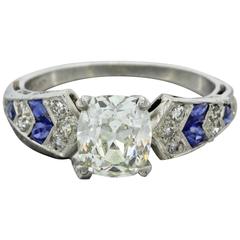 1930s Vintage Art Deco 2.08 Carat EGL Old Mine Diamond Sapphire Platinum Ring