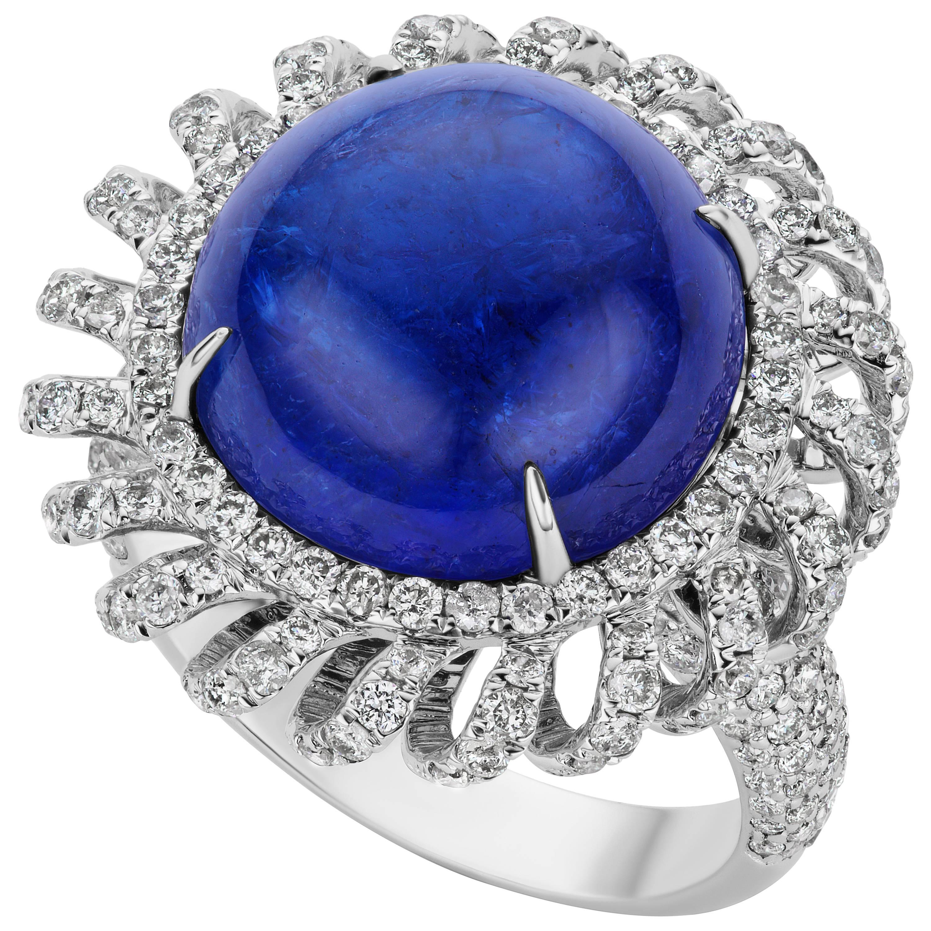 White Gold Tanzanite Pave Diamond Cocktail Ring For Sale