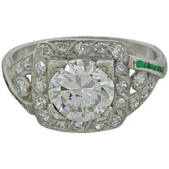 Antique Art Deco Platinum 1.36 Carat Diamond Engagement Ring GIA