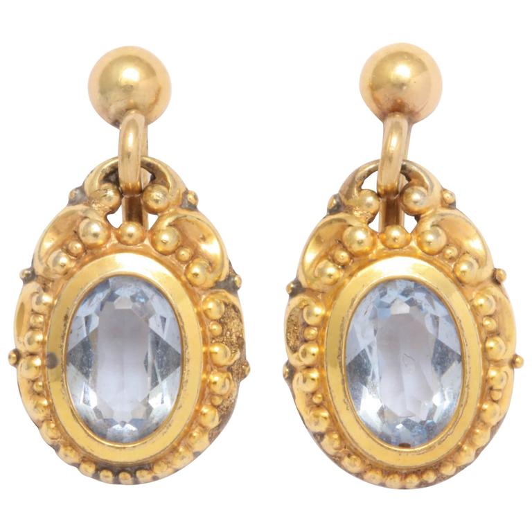 Aquamarine Gold Drop Earrings at 1stDibs