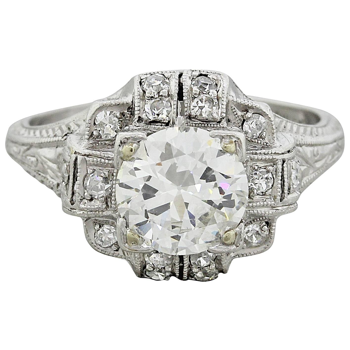 Exquisite Antique Art Deco 1.62 Carat Diamonds Platinum Engagement Ring For Sale