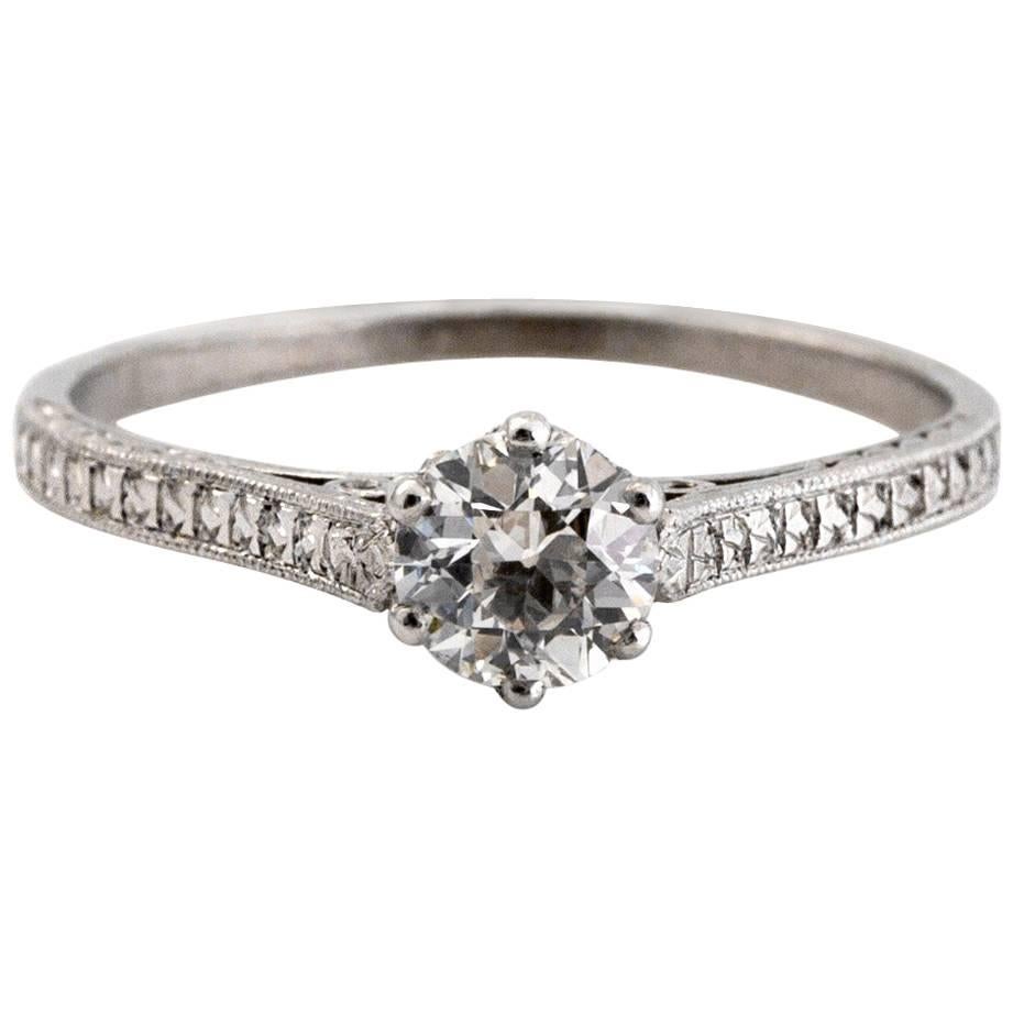1910 Edwardian GIA Certified .33 Carat Diamond Platinum Engagement Ring