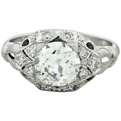 1920s Antique Art Deco 1.24 Carat Diamonds Platinum Engagement Ring