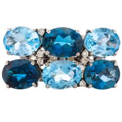 Ring by Vianna Brasil-Blue Topaz, 18 Karat and Diamond