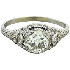 1920s Antique Art Deco .83 Carat Diamond Sapphire Solid Platinum Band Ring