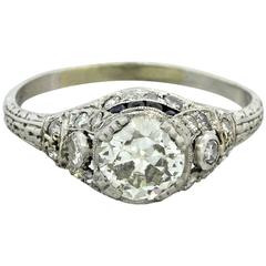 1920s Antique Art Deco .83 Carat Diamond Sapphire Solid Platinum Band Ring 10
