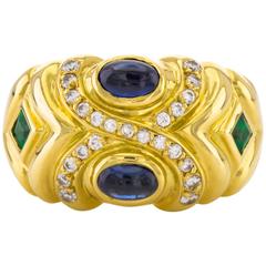 Ring 18 Karat Gold Ring with Sapphire, Emerald and Diamond 10