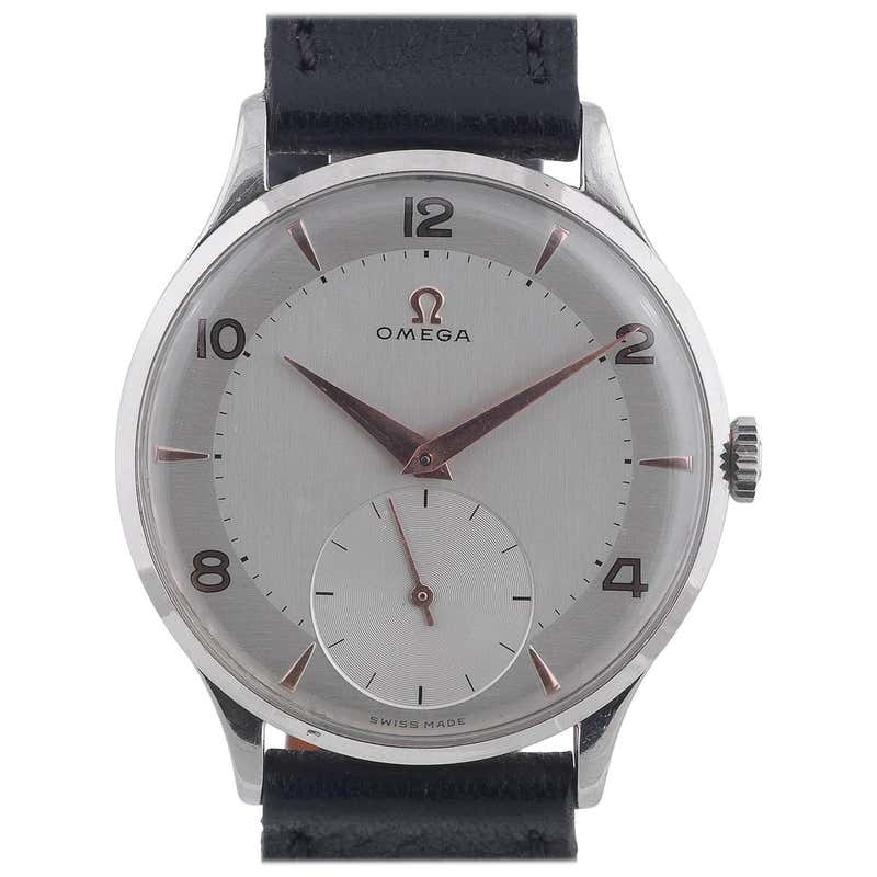 Omega Stainless Steel Silvered Dial Arab Numbers Manual Wind Wristwatch ...