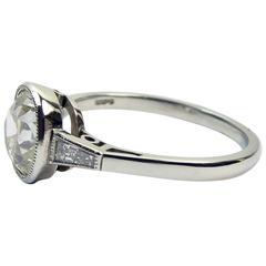Antique Old-Cut Diamond Solitaire Ring, 1.60 Carat, in Platinum Setting