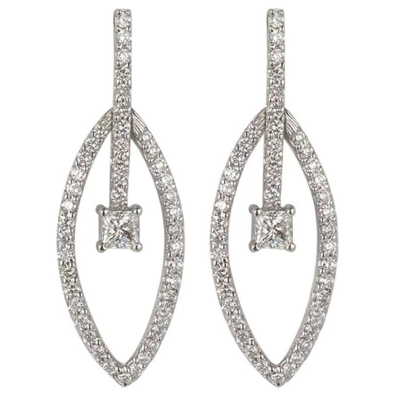 Round Brilliant And Princess Cut Diamond Drop Earrings For At Round Brilliant And Princess Cut Diamond Drop Earrings For