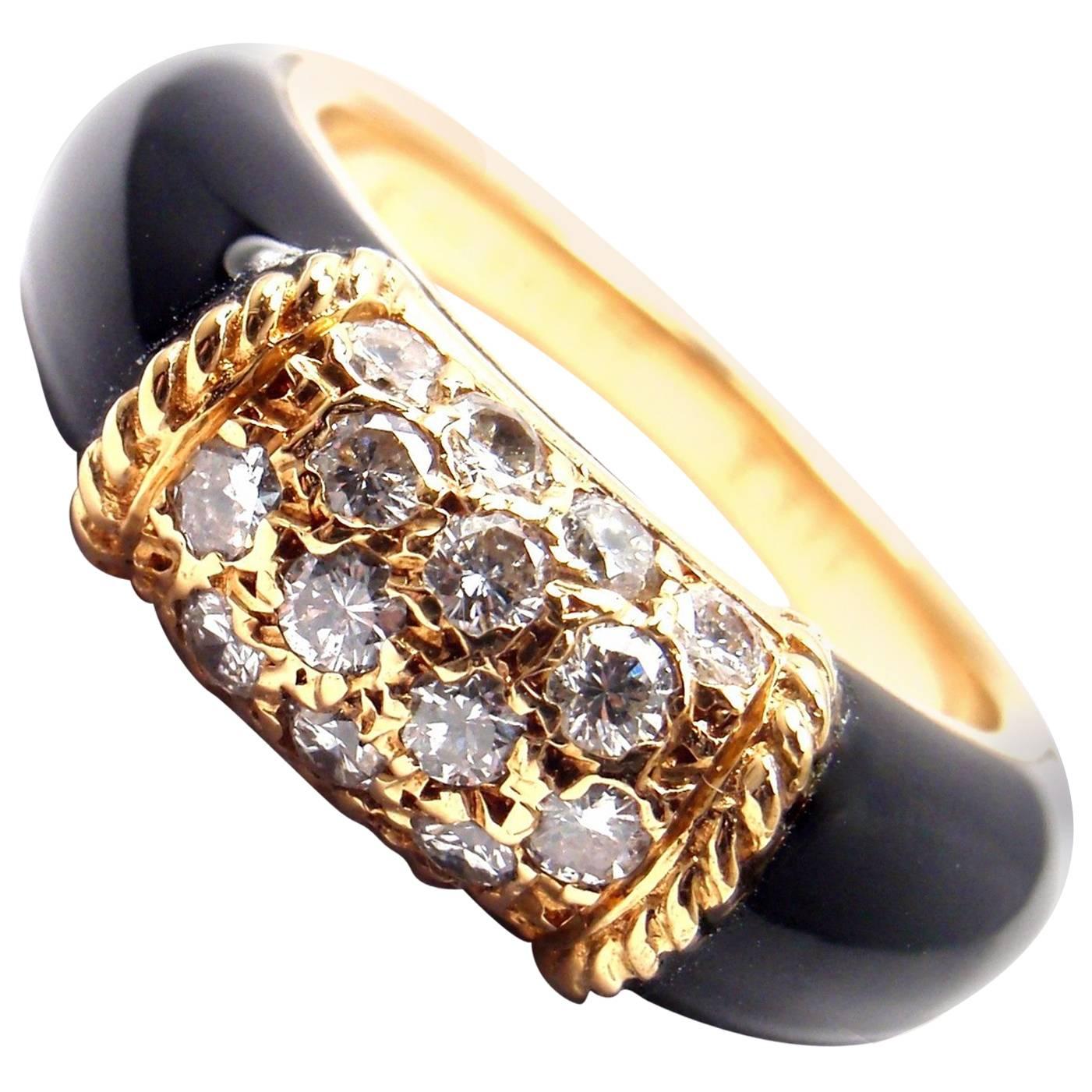 Van Cleef & Arpels Black Onyx Diamond Yellow Gold Band Ring