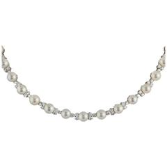 Tiffany & Co. Pearl and Diamond Platinum Necklace