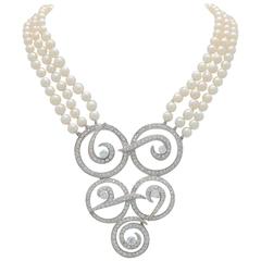 Multi Strand Cultured Akoya Pearl Diamond Enhancer Necklace