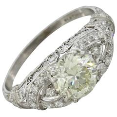 1920s Antique Art Deco Platinum 1.86 Carat Diamond Certified Engagement Ring