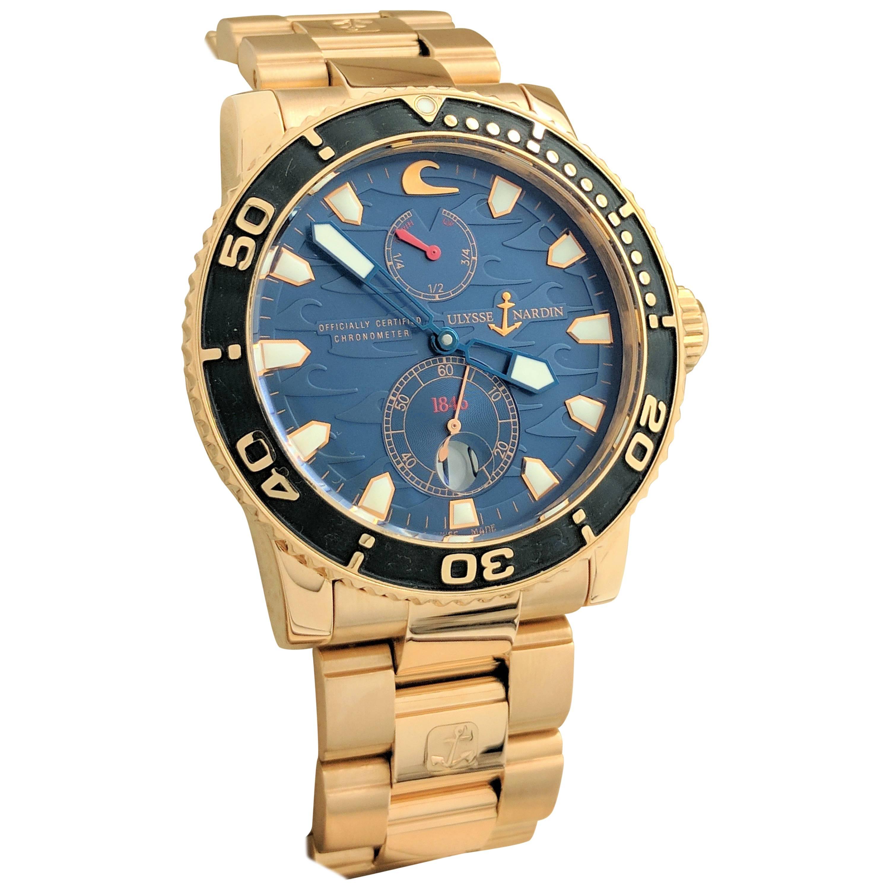 Ulysse Nardin Rose Gold Maxi Marine Blue Surf self-winding Wristwatch Ref 266-36