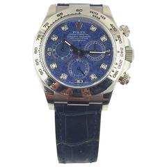 Rolex White Gold Cosmograph Daytona Sodalite Diamond Dial Automatic Wristwatch