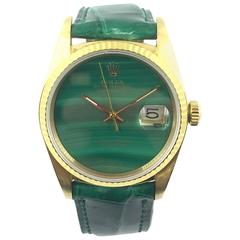 Rolex Yellow Gold Malachite Datejust Automatic Wristwatch with Papers