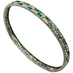 Elegant TB Starr Emerald Diamond Platinum Bangle Bracelet 3
