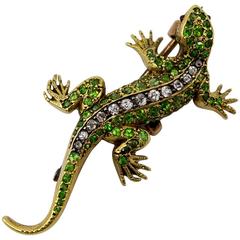 Victorian Demantoid Garnet Ruby Diamond Gold Salamander Brooch 5