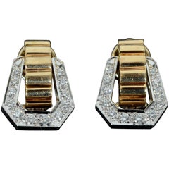 1950s Diamond Gold Stirrup Earrings