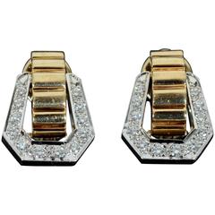1950s Diamond Gold Stirrup Earrings 11