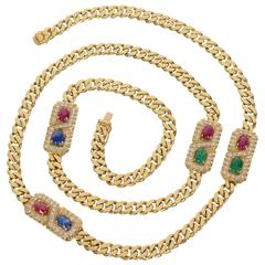 Long Curbchain Link Necklace with Gems