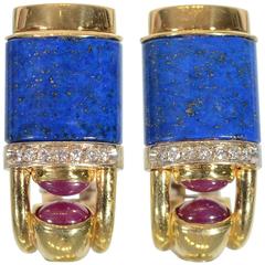 Lapis Lazuli Ruby Diamond Gold earrings