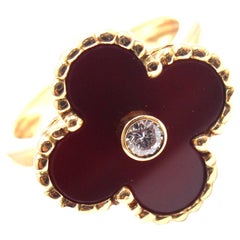 Van Cleef & Arpels Vintage Alhambra Diamond Carnelian Yellow Gold Ring