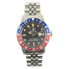 Vintage Rolex Stainless Steel Oyster Perpetual Pepsi GMT Master Wristwatch