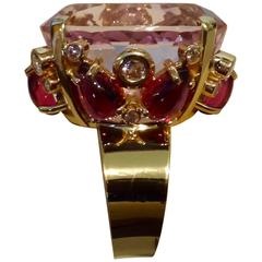 Michael Kneebone Kunzite Cabochon Rhodolite Garnet Diamond Cocktail Ring