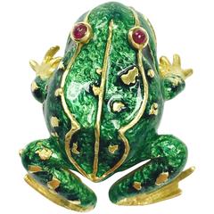 Enamel and Ruby Frog Brooch by Cheany