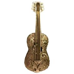 Vintage Yellow Gold Guitar Brooch 2