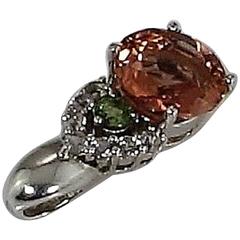 Round Peach Tourmaline Sterling Silver Pendant 10