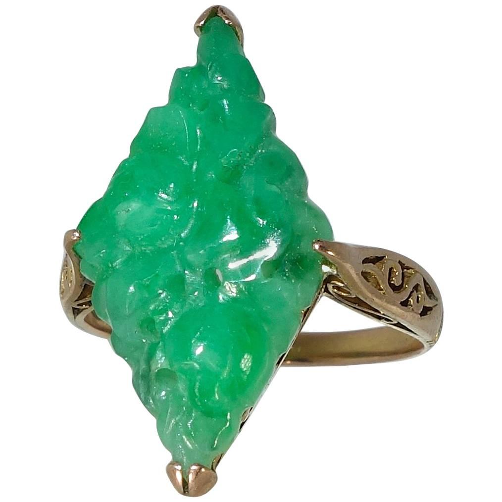 Early Jadeite Jade Rose Gold Ring