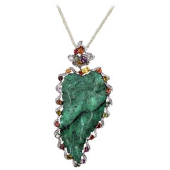 Diamond Multicolored Sapphire, 14KT Gold Leaf Pendant