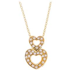 Italian 0.60 Carat Diamond Yellow Gold Double Heart Necklace 7
