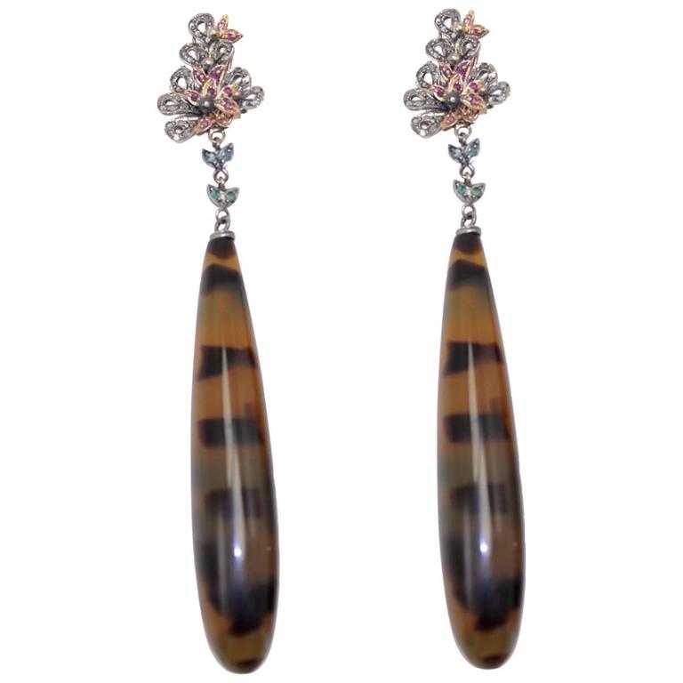 Amazing Faux Diamond Large Cabochon Emerald Drop Earrings at 1stdibs