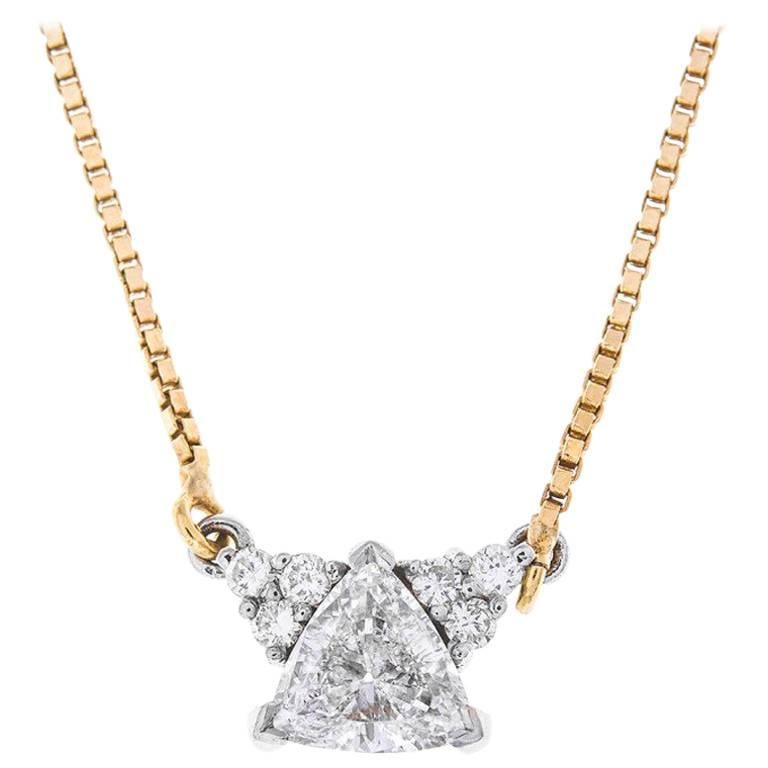Trilliant Cut 0.76 Carat Diamond Necklace For Sale