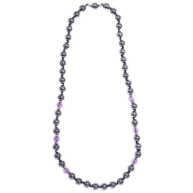 Hematite and Amethyst Bead Necklace For Sale